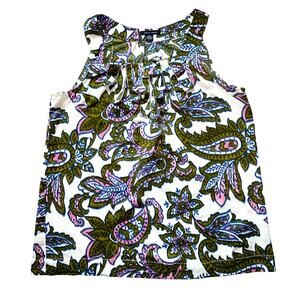 Tommy Hilfiger Pink & Green Paisley Ruffle Neckline Tank Top size Medium